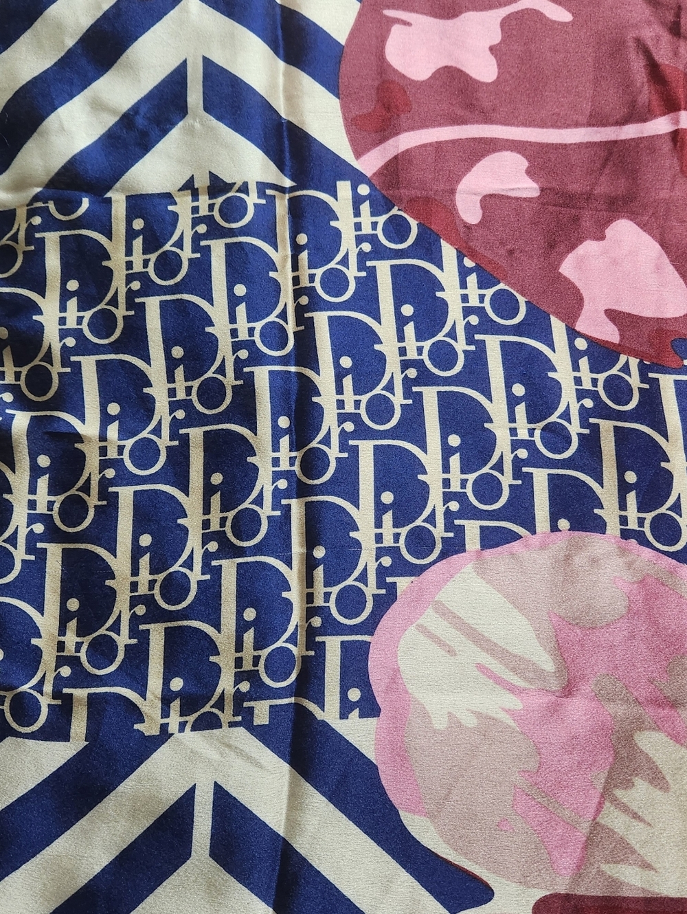 Christian Dior Silk Scarf Head Wrap Belt Floral Geometric Pattern Long Monogram - Picture 6 of 15